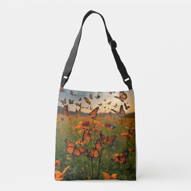 "Fluttering Meadow Elegance: A Botanical Symphony  Crossbody Bag (Back)
