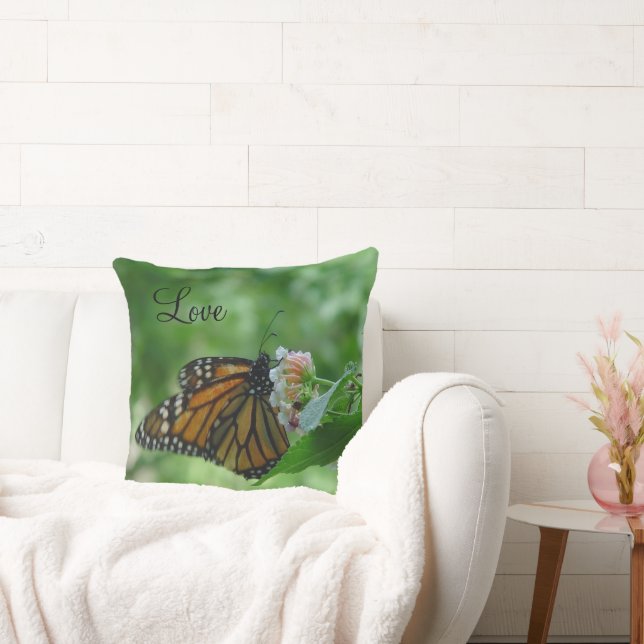 Fluttering Monarch Butterfly on Flower Pillow (Couch)