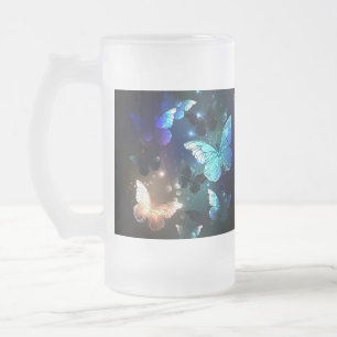 Fluttering Night Butterfly Frosted Glass Beer Mug