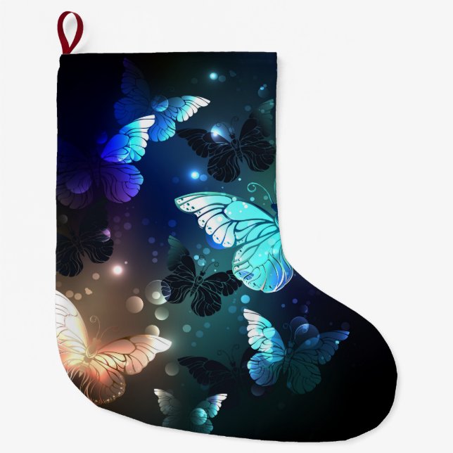 Fluttering Night Butterfly Large Christmas Stocking (Front)