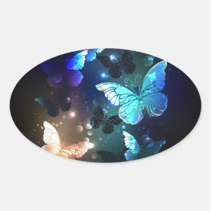 Fluttering Night Butterfly Oval Sticker