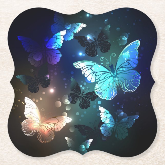 Fluttering Night Butterfly Paper Coaster (Front)