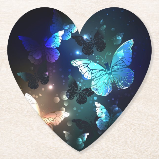 Fluttering Night Butterfly Paper Coaster (Front)