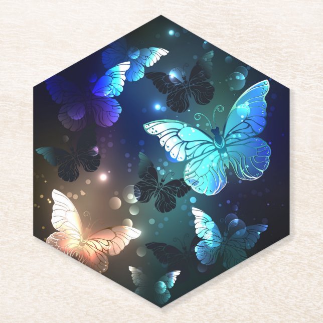 Fluttering Night Butterfly Paper Coaster (Front)