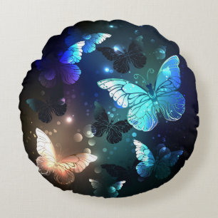 Fluttering Night Butterfly Round Cushion