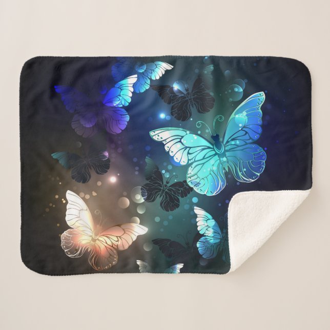 Fluttering Night Butterfly Sherpa Blanket (Front (Horizontal))