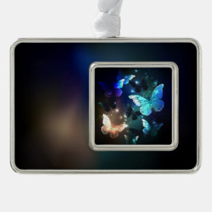 Fluttering Night Butterfly Silver Plated Framed Ornament