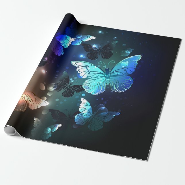 Fluttering Night Butterfly Wrapping Paper (Unrolled)