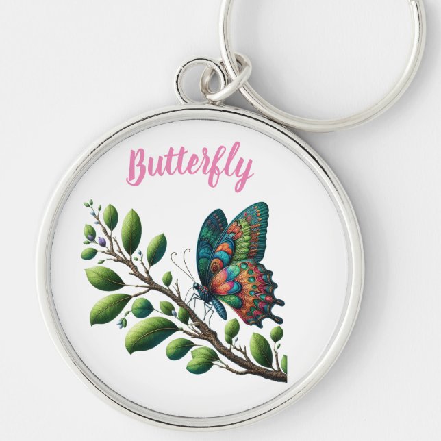 "Fluttering Oasis: Butterfly Branch Keychain" Key Ring (Front)