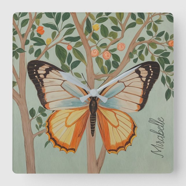 Fluttering Resilience Personalised  Square Wall Clock (Front)