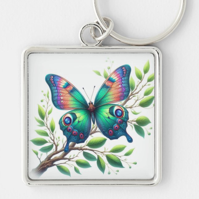 "Fluttering Serenity: Butterfly Keychain" Key Ring (Front)