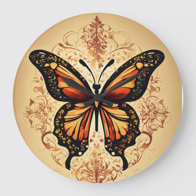 "Fluttering Time: Butterfly Print Wall Clock" Large Clock (Front)