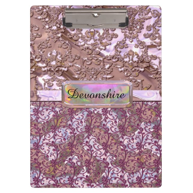 Flux Pink French Rose Elegant Monogram Clipboard (Front)