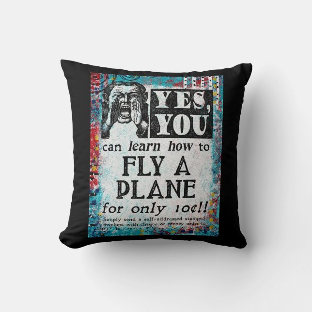 Fly A Plane - Funny Vintage Ad Cushion (Front)