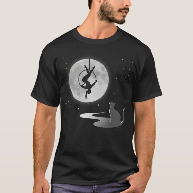 Fly Aerial Yoga Hoop Lyra, Stars Moon Cat Lover, N T-Shirt (Front)