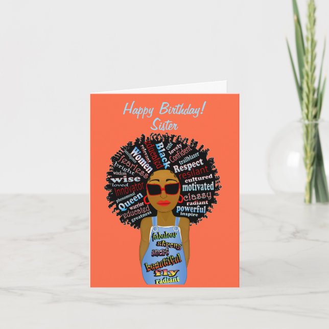 Fly African American Sister Happy Birthday Card (Front)