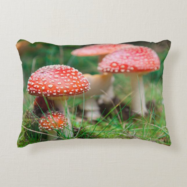 Fly-Agaric In A Forest, Closeup Photo Decorative Cushion (Front)