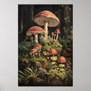 Fly Agaric Mushroom Print, Dark Academia Poster
