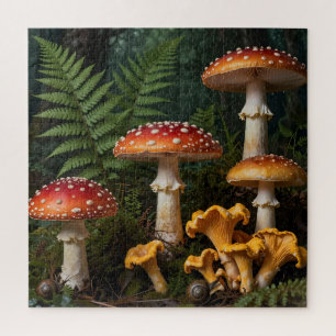 Fly Agaric Mushrooms Forest Botanical Jigsaw Puzzle