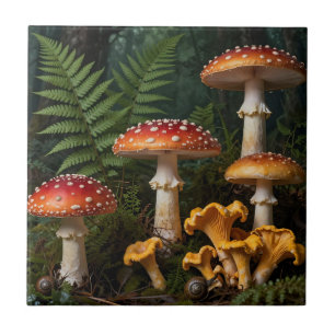 Fly Agaric Mushrooms Forest Botanical Tile