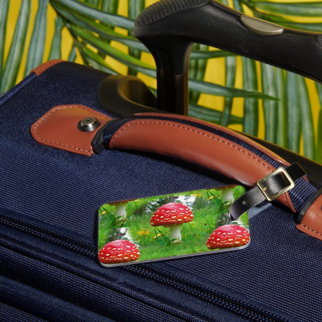 Fly Agaric Mushrooms Luggage Tag (Front Insitu 3)