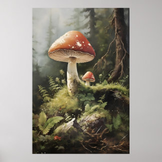 Fly Agaric Mushrooms Print, Woodland Mushroom In Poster