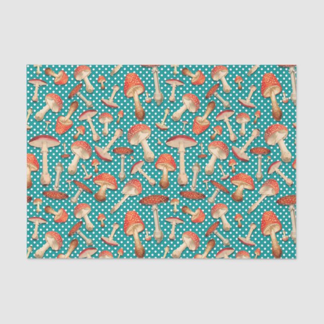 Fly Agaric Turquoise Polka Dot Pattern Tissue Paper (Front)