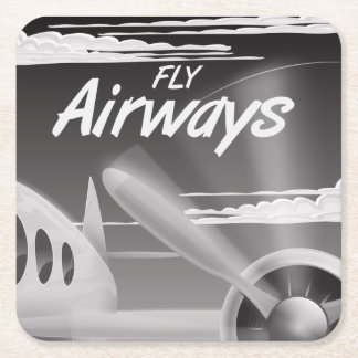 Fly Airways vintage travel poster. Square Paper Coaster