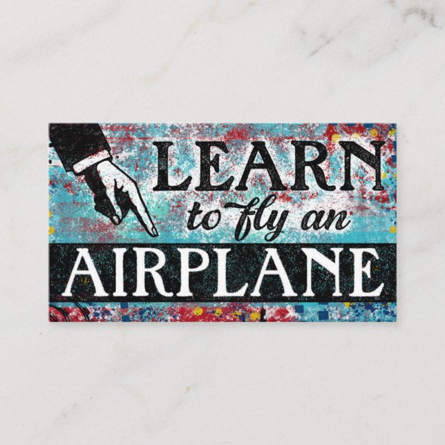 Fly An Aeroplane Lessons - Aqua Blue Business Card (Front)