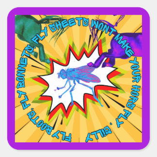 FLY ATTIRE HORSES COMIC SQUARE STICKER