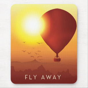 Fly Away Hot air balloon evening sky Mouse Mat