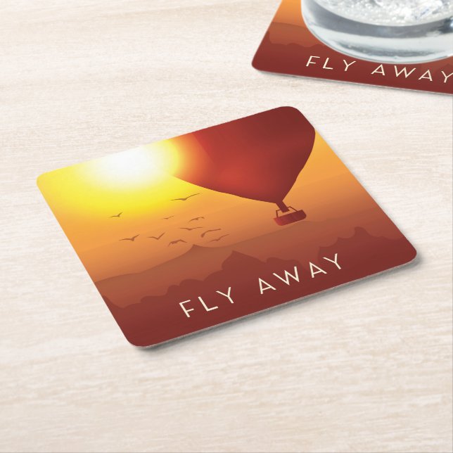 Fly Away Hot air balloon evening sky Square Paper Coaster (Angled)