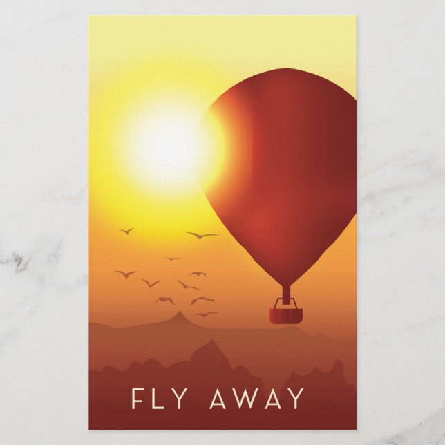 Fly Away Hot air balloon evening sky Stationery (Front)