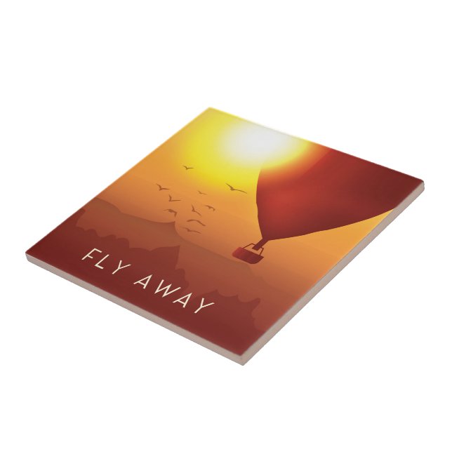 Fly Away Hot air balloon evening sky Tile (Side)