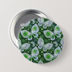 Fly Away Paisley Butterfly Print Green  7.5 Cm Round Badge