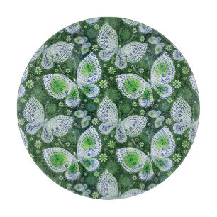 Fly Away Paisley Butterfly Print Green Cutting Board