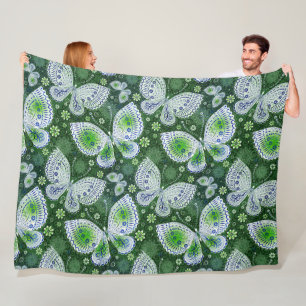 Fly Away Paisley Butterfly Print Green Fleece Blanket