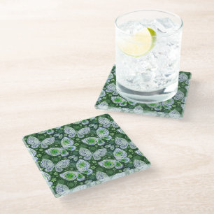 Fly Away Paisley Butterfly Print Green Glass Coaster