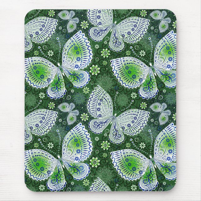Fly Away Paisley Butterfly Print Green  Mouse Mat (Front)