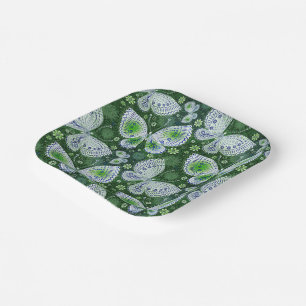 Fly Away Paisley Butterfly Print Green  Paper Plate