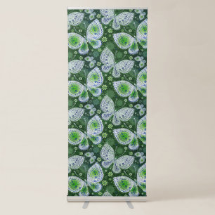 Fly Away Paisley Butterfly Print Green Retractable Banner