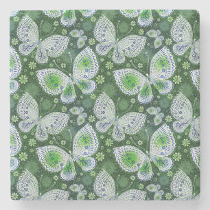 Fly Away Paisley Butterfly Print Green  Stone Coaster