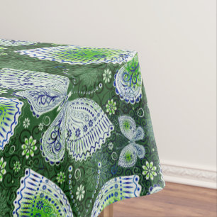 Fly Away Paisley Butterfly Print Green Tablecloth