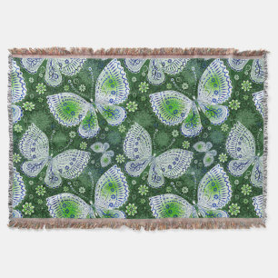 Fly Away Paisley Butterfly Print Green Throw Blanket