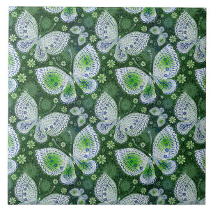 Fly Away Paisley Butterfly Print Green Tile
