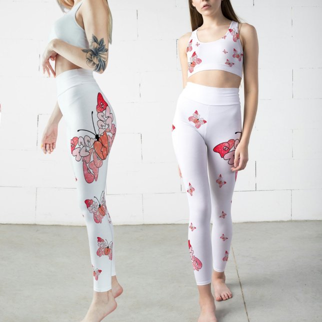 Fly Away to Be Happy Pink white Butterfly Leggings (Creator Uploaded)