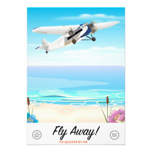 Fly away vintage cartoon travel poster