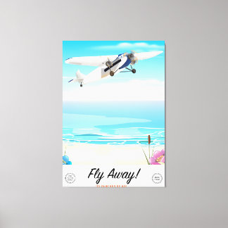 Fly away vintage cartoon travel poster canvas print
