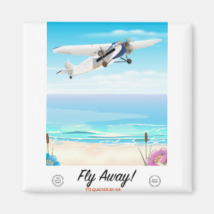 Fly away vintage cartoon travel poster magnet