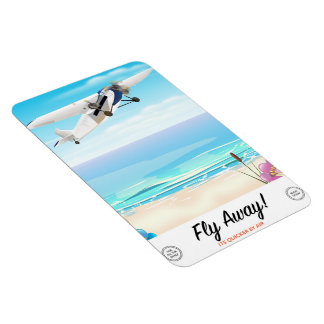 Fly away vintage cartoon travel poster magnet